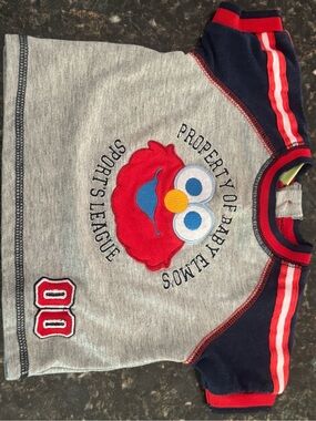 Vintage Baby Elmo Grey Raglan Tee with Navy & Red Accents